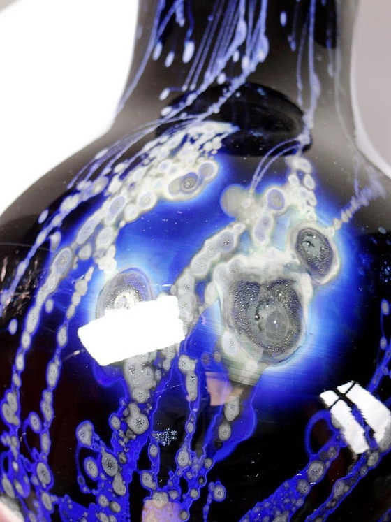 Image 1 of Large vintage purple art glass vase with silver inclusions