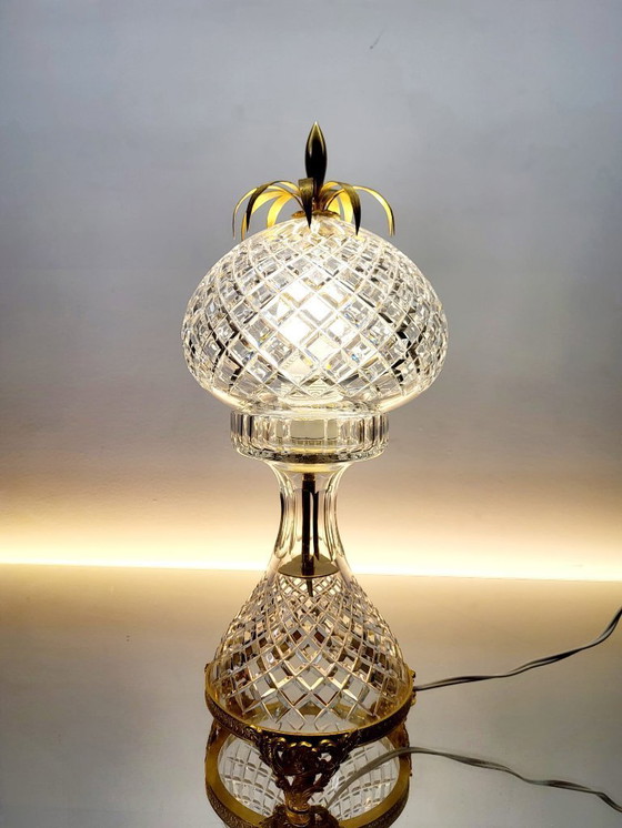 Image 1 of Val Saint Lambert crystal table lamp - vintage pineapple shape 1960s - 1970s