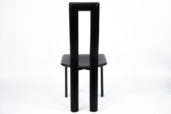 Image 1 of Postmodern Set of ten leather dining chairs by Antonello Mosca for Ycami. Italy 1980s