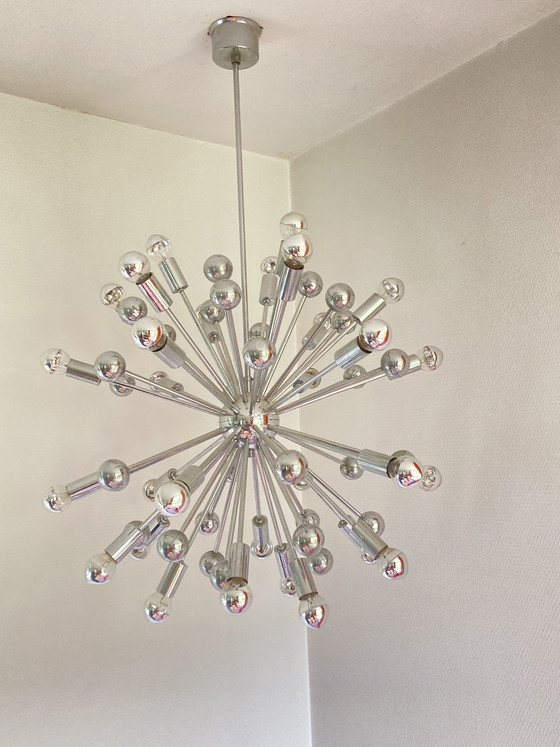Image 1 of Chroom Sputnik Space-age kroonluchter uit de jaren 70 extra groot model