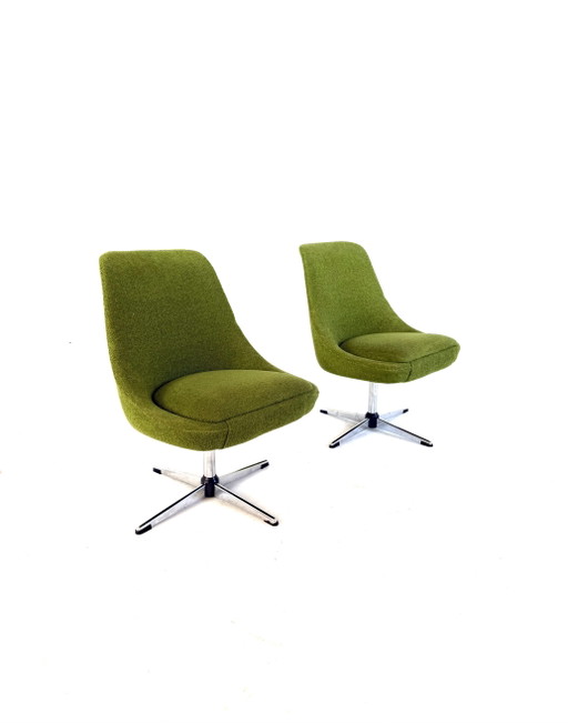 Juego de 2 sillones de cóctel vintage de los años 60. – fauteuils, Chrome, Textile