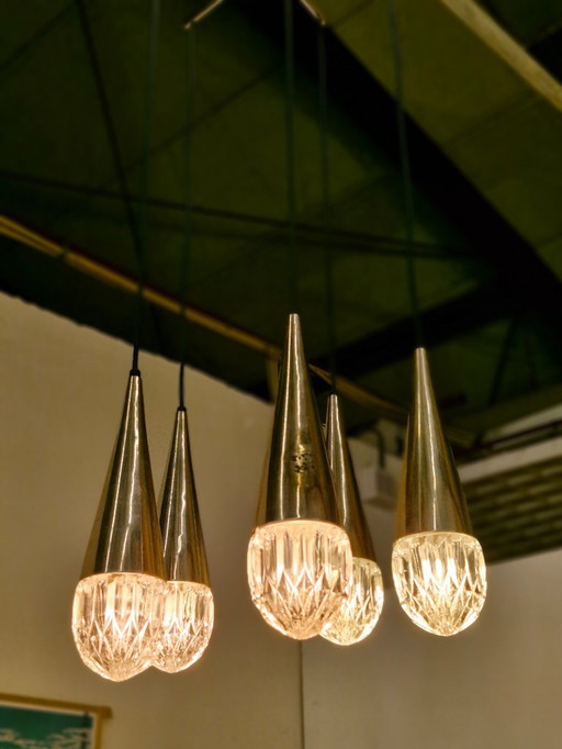 Vintage pendant lamp / chandelier ice glass Kaiser Leuchten