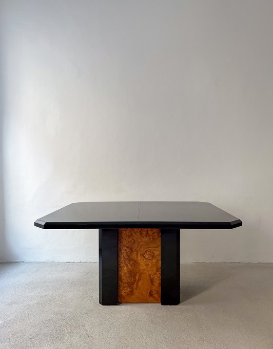 Image 1 of Large Extendable Vintage Dining Table From Italy, Glossy Lacquered | Root Wood Base | "Jean-Claude Mahey"