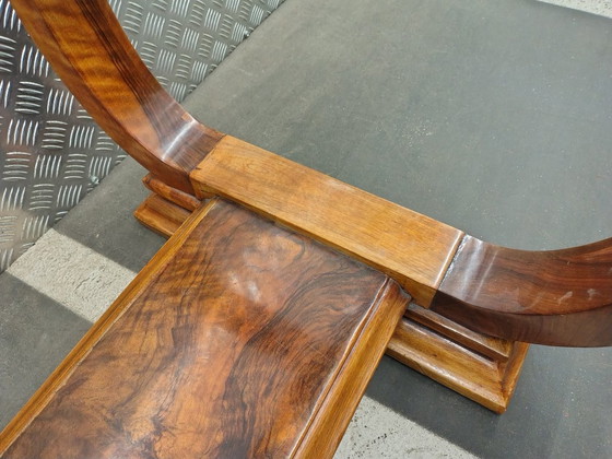 Beautiful Art Deco Dining Table with 6 newly upholstered chairs, Dining set, Wood, Brown (photo 3 of 5)