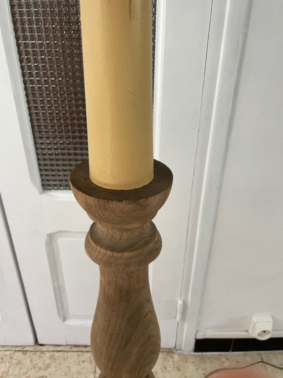 Image 1 of Lampada da terra vintage in legno tornito con paralume in corda, anni '60