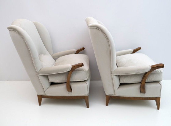 Image 1 of Attributed of Paolo Buffa Mid-Century Modern Italian Velvet Armchairs, 1950s