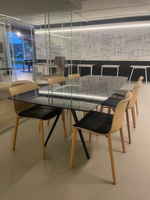 Glass table with 6 chairs - Brand Arper