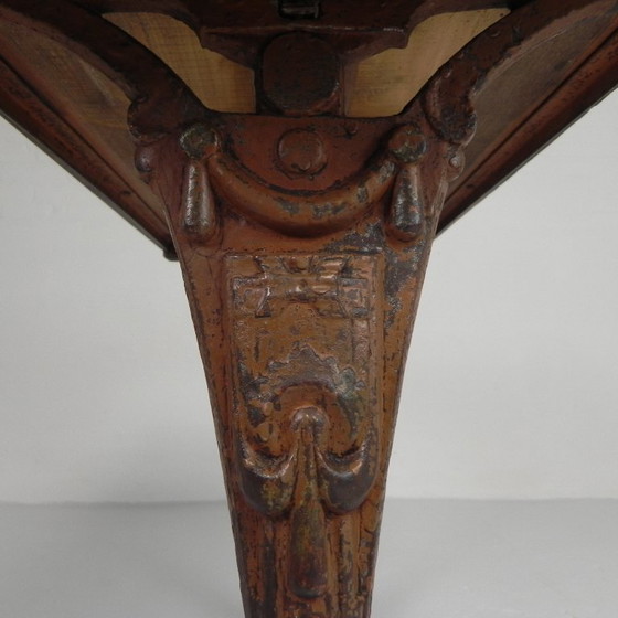 Image 1 of Table de bistrot Art Déco avec plateau en chêne sur piétement en fonte