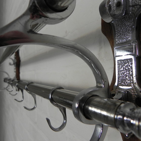Image 1 of Chrome Art Deco Wall Coat Rack With 6 Hooks, 1930s