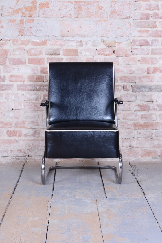 Paire de fauteuils Bauhaus restaurés, Mücke-Melder, cuir, chrome, tchèque, années 1930 – Leather, Metal (photo 4 of 12)
