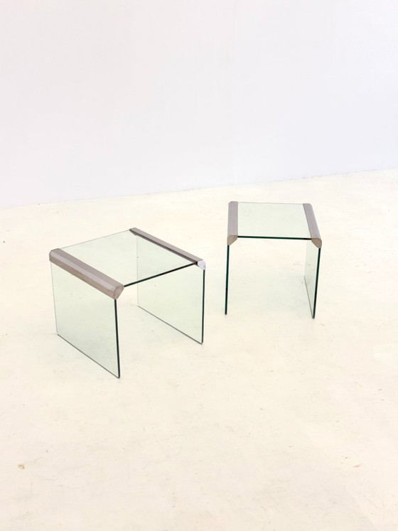 Image 1 of Ensemble de deux tables d'appoint en verre transparent Gallotti & Radice