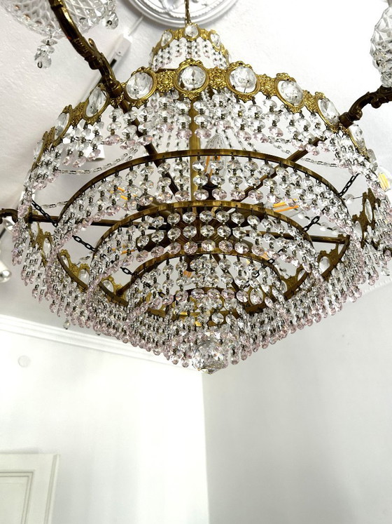 Antique large crystal chandelier, 12-light, bronze/gold, circa 1930 (photo 5 of 5)