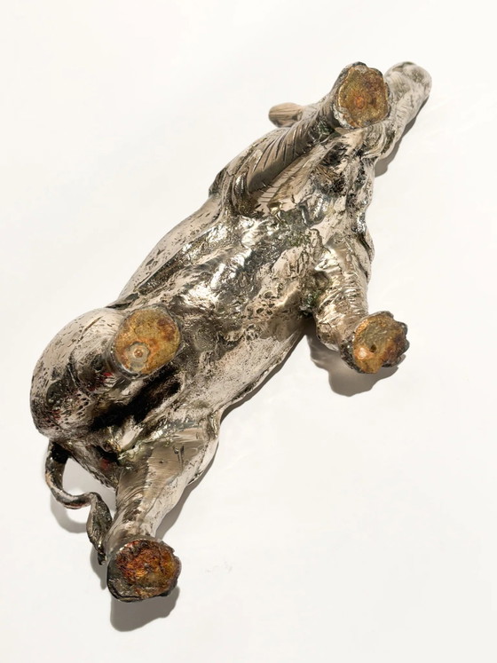 80s Silver-plated Metal Rhinoceros Sculpture (photo 10 of 12)