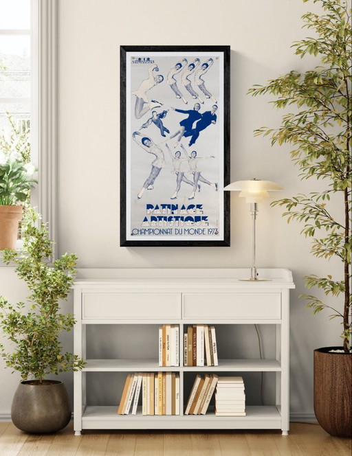 Championnat Du Monde Patinage Artistique 1973 Original Vintage Silkscreen Poster Winter Sports Figure Skating 80x40 cm