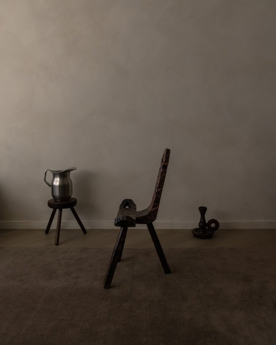 Image 1 of Spanish brutalist tripod chair made of solid wood