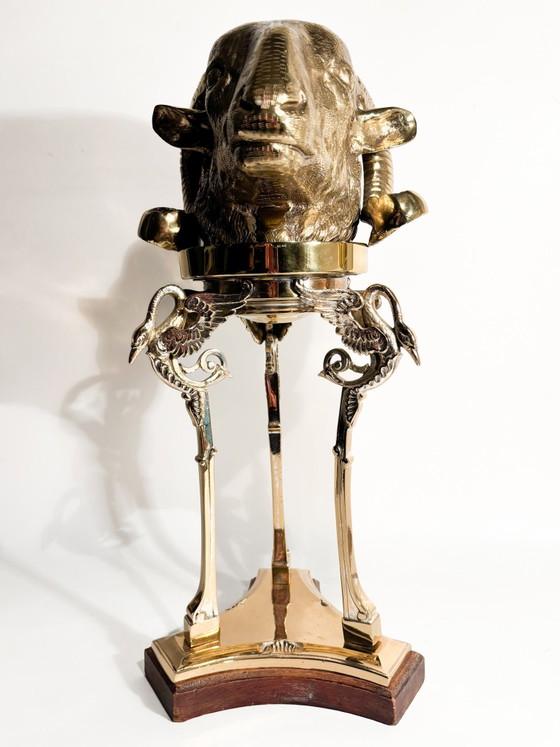 1970s Gilded Bronze Ram's Head Sculpture with Pedestal – Brass (photo 2 of 11)