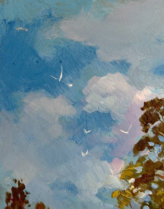 Image 1 of Original Oil Painting Summer River Landscape Warm summer day by the river