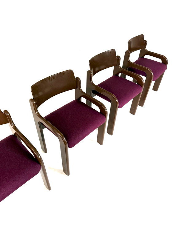4x restored ‘Flamingo’ chairs, Eero Aarnio ‘70s, Asko, Dining chairs, Wood, Wool, Brown (photo 7 of 13)