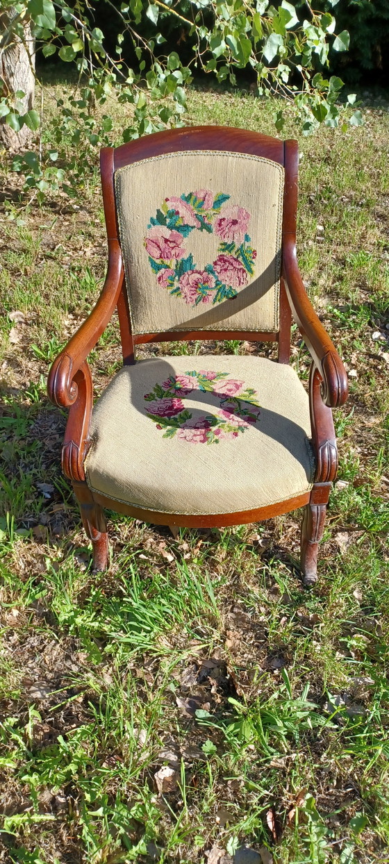 Cabriolet-Sessel aus der Restaurationszeit / 19. Jahrhundert – Textile, Wood (photo 5 of 5)
