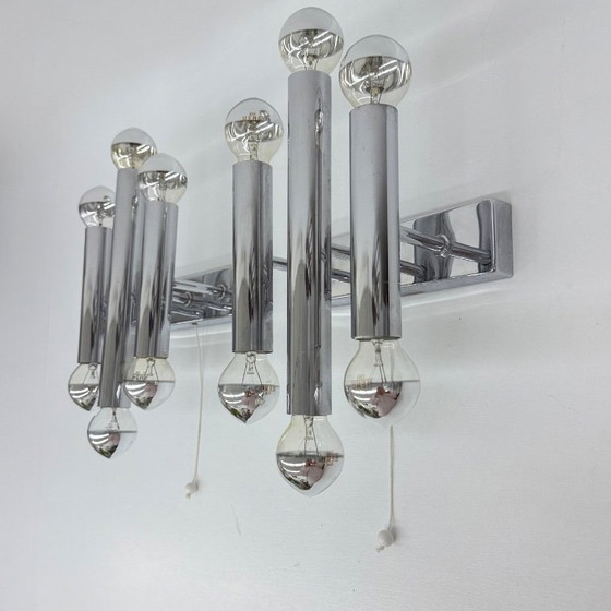 Image 1 of Paar Gaetano Sciolari Wandlampen Leuchter Chrom Rohr , 1970er Jahre