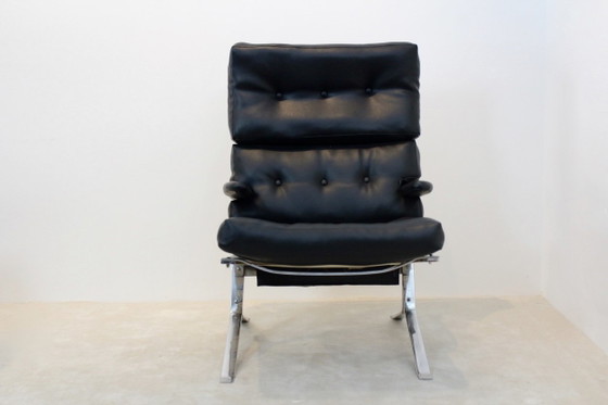 Mid Century High-Back Lounge Chair in Chrome, Mourgue, Adjustable recliner chair, polished steel, Black (photo 4 of 7)