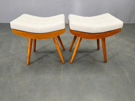 Image 1 of Pair of Mid Century Maple Wood Stools, 1960s Czechoslovakia
