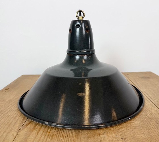 Industrial French Black Enamel Factory Pendant Lamp, 1960s – Iron (photo 12 of 17)