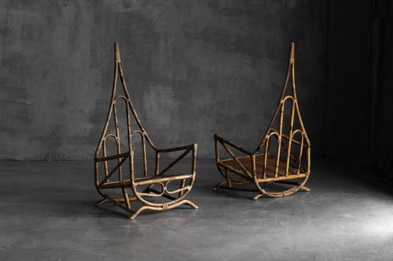 Image 1 of Sculpturale bamboe lounge stoelen, Italië, 1960