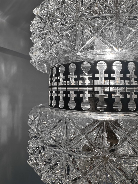 Image 1 of 60's Chroom Glazen Kroonluchter