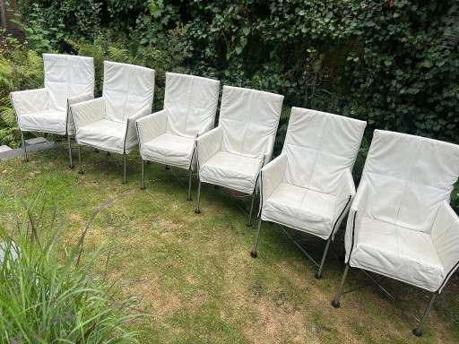 6 Montis Chaplin Stoelen. Wit Leer Goede Staat – fauteuils, Leather, Metal