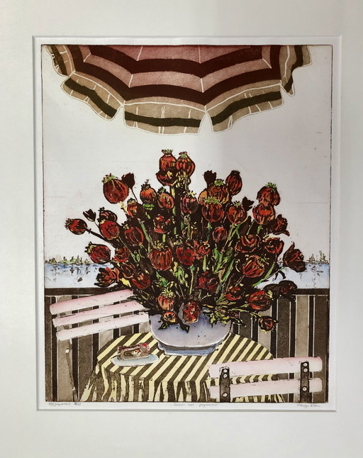 Margo Ellen Farbradierung 'Mohnblumen'