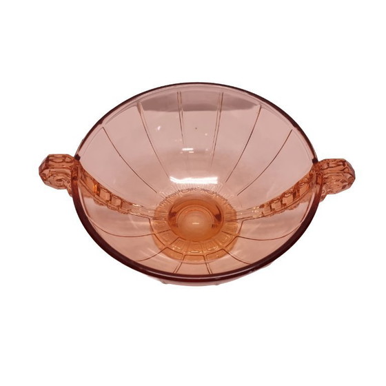 Image 1 of Rosafarbene Art-Deco-Obstschale aus Glas