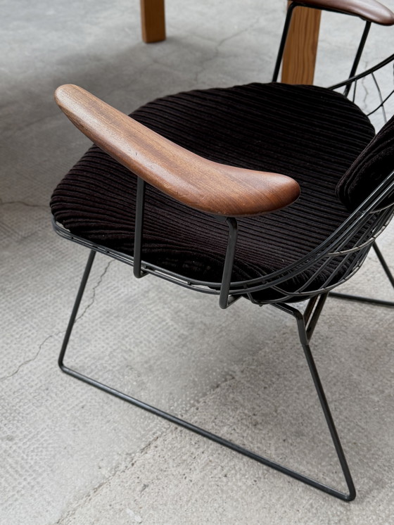 Image 1 of CEES BRAAKMAN & ADRIAAN DEKKER PER PASTOE “FM 06 WIRE CHAIR” SEDIA TEAK CORDA VELLUTO METALLO ANNI '50
