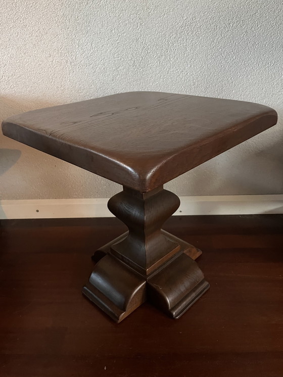 Image 1 of Heavy vintage solid oak brutalist side table