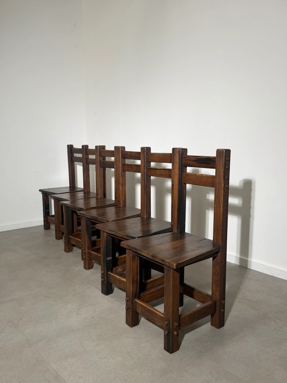 Set of Six Brutalist Solid Wood Dining Chairs (photo 2 of 7)