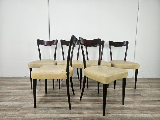 Zes Art Deco-stoelen toegeschreven aan Carlo Rava, jaren 1950 – Eetkamerstoelen, Textile, Wood (photo 5 of 13)