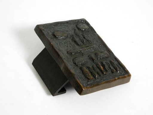 A set of solid, heavy 1970s Brutalist pull handles with letter slot and doorbell, made of bronze by Alpan Germany