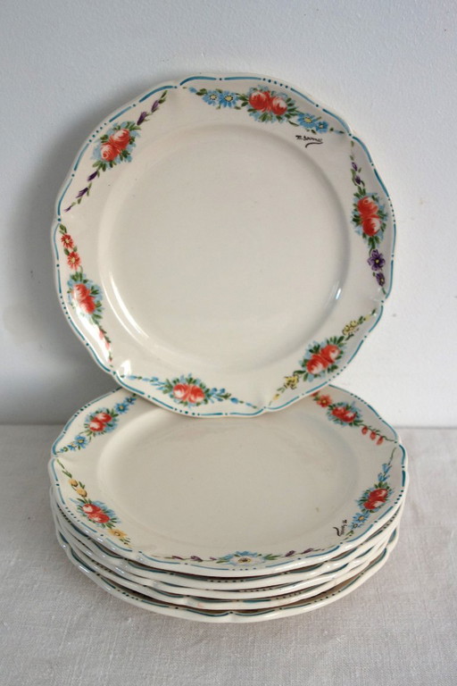 6 Vintage Hand-Decorated Dessert Plates by Villeroy & Boch