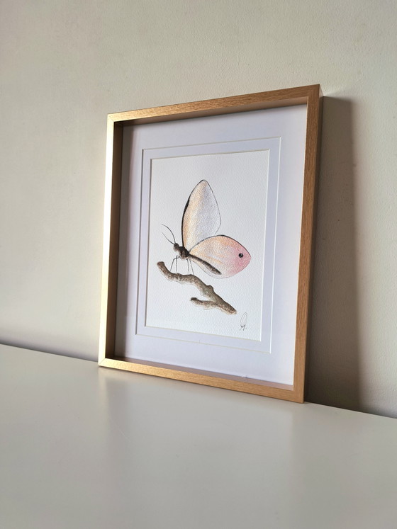 Image 1 of Original watercolor painting of a butterfly including frame