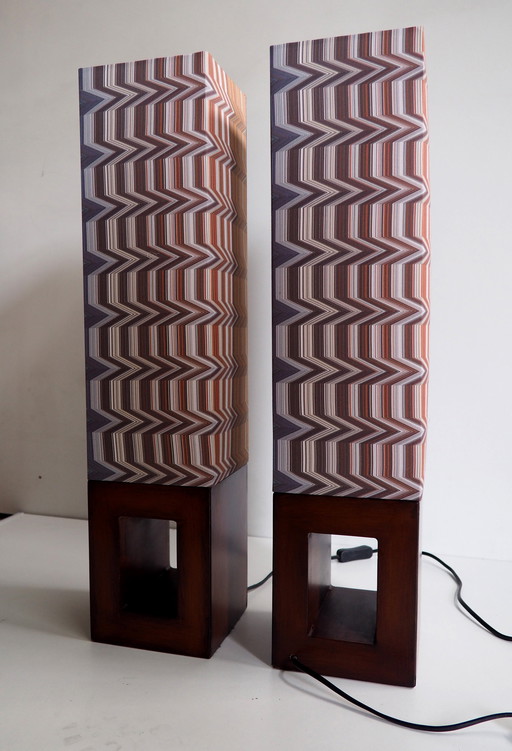 Vintage Wood Table Lamp/ Shadow Missoni Fabric