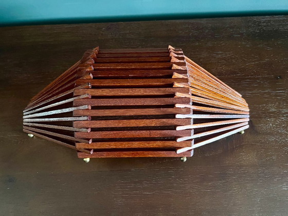 Image 1 of Original Danish Mid - Century teak fruit basket from the 1960's. Foldable fruit or bread basket in Mid-Century-Modern design.