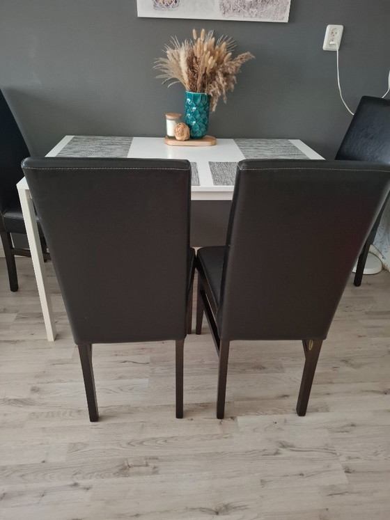 Image 1 of Donkerbruin Leren Eetkamerstoelen 4x Set