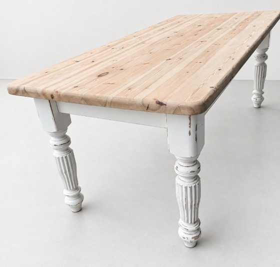 Grote Vintage Boerderij Eettafel met Lades Rustiek Massief Hout (photo 3 of 5)
