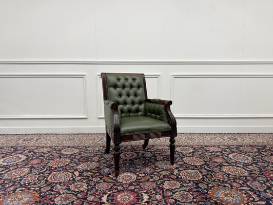 Classic English Chesterfield Office Armchair – Leather, Wood (photo 2 of 7)