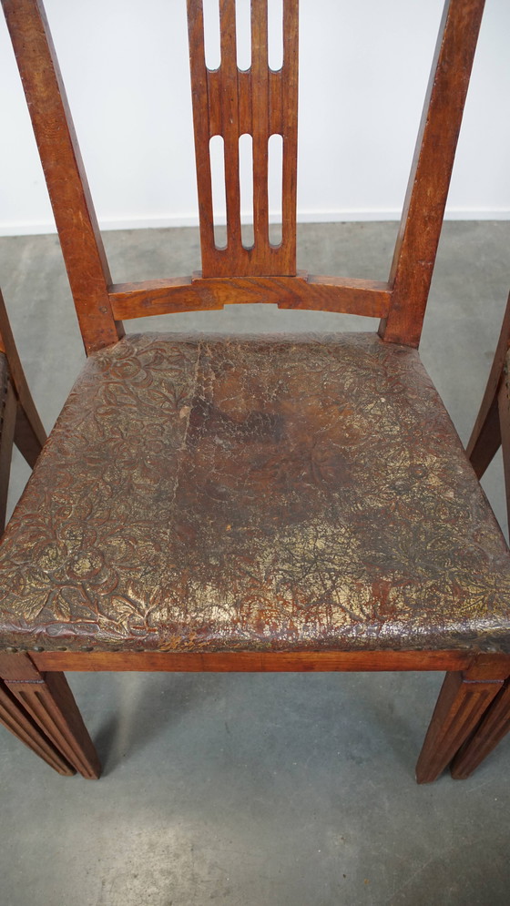 Image 1 of 6 x Leder-Esszimmerstuhl mit Holz