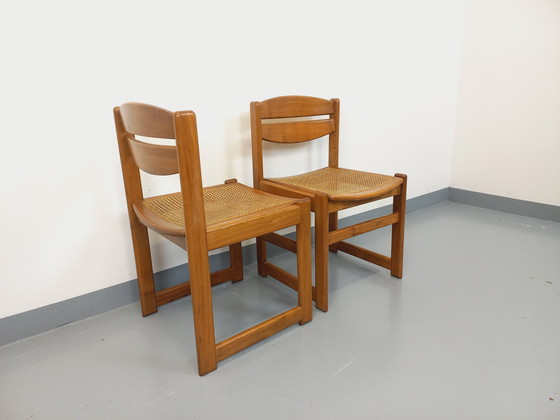 Image 1 of Paar vintage beukenhouten en rieten sledestoelen uit de jaren 70 en 80