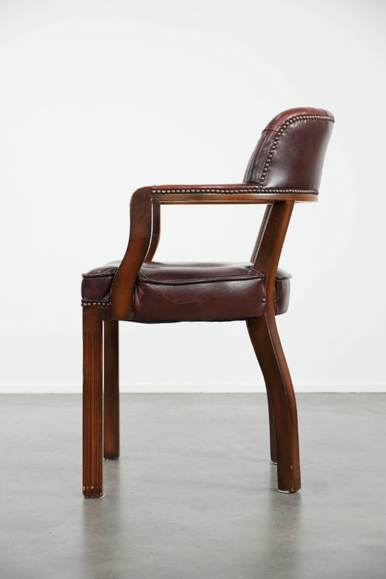 Image 1 of Dark brown cowhide Chesterfield desk/dining room/side chair in English style in a luxury color