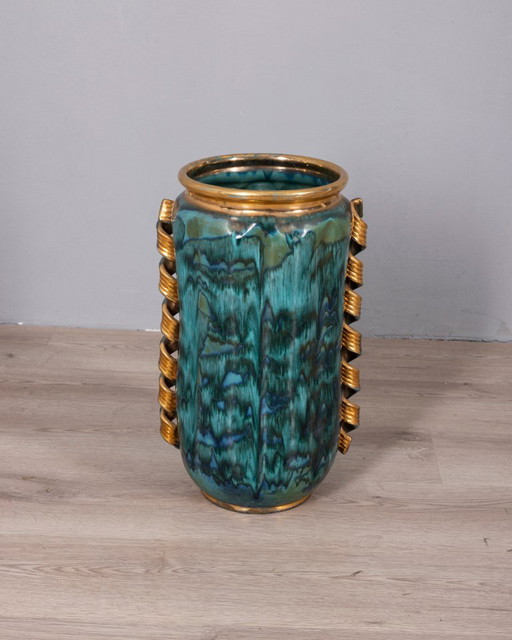 Large 1950s Vintage Decorated Ceramic Vase, Italian Design – vazen (photo 2 of 12)