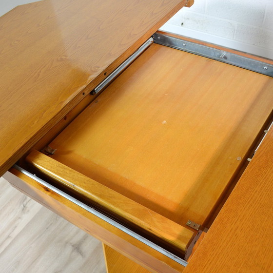 Image 1 of Octagonal dining table with wood and bamboo extension leaf 1980s