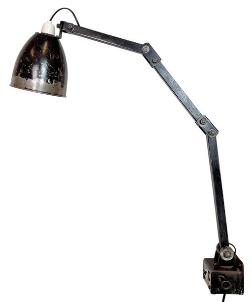 Industriële, zwarte, verstelbare wandlamp van Memlite, jaren 60.
